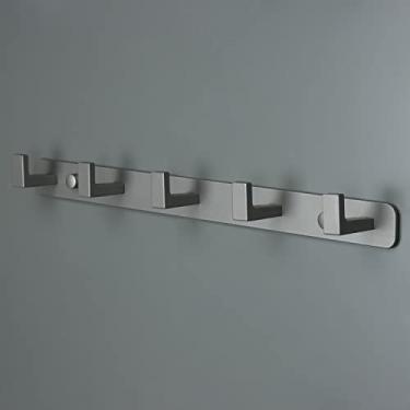 Imagem de Vanloory Cabideiro, gancho de aço inoxidável resistente, 5 cabides triplos, ganchos de parede de armazenamento de parede, gancho de roupas rústicas/trilho de gancho para chave para banheiro e cozinha