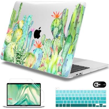 Imagem de Mektron Capa para MacBook Pro de 13 polegadas versão 2022 2020 A2338 M2 M1 A2289 A2251, capa rígida de plástico com película de teclado para MacBook Pro 13,3 polegadas Touch Bar, cacto aquarela
