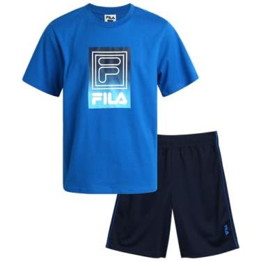 Imagem de Fila Conjunto de shorts esportivos para meninos - 2 peças de camiseta dry fit e shorts de ginástica de desempenho - conjunto de roupas esportivas para meninos (4-12), Directoire Blue, 8