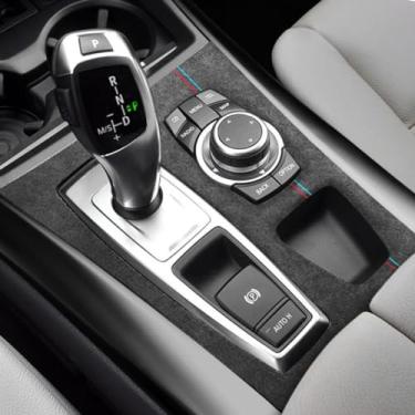 Imagem de BETTERHUMZ Painel de mudança de marchas para console central de carro para BMW X5 E70 X6 E71 2008-2013 Adesivo feito de acessórios de moldagem interior de carro Alcantara (versão CC)
