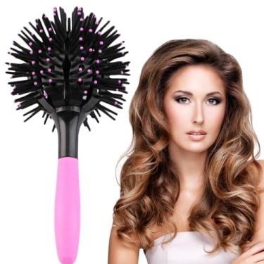 Imagem de Escova de cabelo de secagem 3D redonda escova de cabelo feminina bola desembaraçadora escova de cabelo 360° estilo cacheado pente de cabelo circular (1 peça)