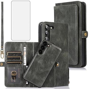 Imagem de Asuwish Capa de telefone para Samsung Galaxy S23 5G carteira destacável com protetor de tela de vidro temperado e suporte de cartão de crédito flip de couro acessórios magnéticos para celular S 23 23S G5 feminino masculino verde