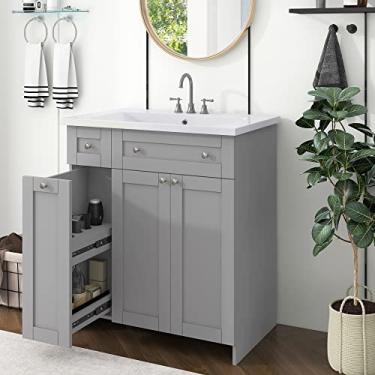 Imagem de GOWE Vaidade de banheiro de 76 cm com pia única em cinza, armário combinado embaixo da pia, armário de armazenamento de banheiro