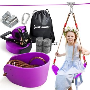 Imagem de Kit de zíper para crianças ao ar livre, polia deslizante de aço inoxidável com zíper de assento giratório, kit de tirolesa infantil para quintal com tirolesa Ninja Slackline Slackline de 18 metros