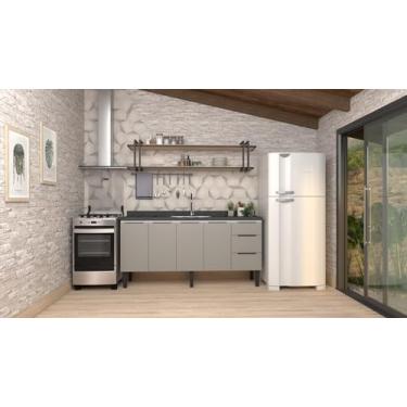 Imagem de Gabinete Armário Cozinha Jupter 1.80 Mt 100% Aço Galvanizado P/Pia -Balção 180 cm -4 Portas- 3 Gavetas -Cinza