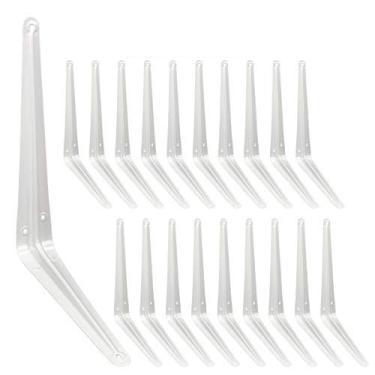 Imagem de Suportes de prateleira brancos, 25,5 cm, suporte de canto resistente em L, suporte de ângulo de junta de metal para pendurar, suporte de prateleiras flutuantes para prateleira com parafusos