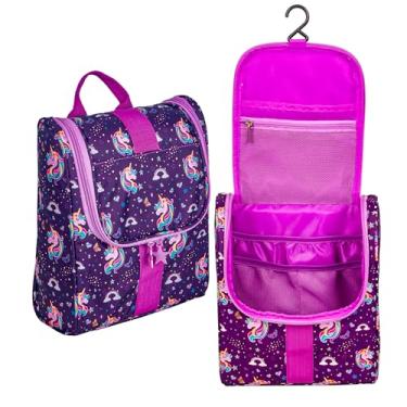 Imagem de Remobia Hicol Linda bolsa de higiene infantil pendurada para crianças viagem organizador de maquiagem cosmética bolsa de banho bolsa de chuveiro bolsa de noite acampamento kit de barbear bolsa para meninos e meninas, Azul, Unicórnio