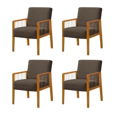 Imagem de Kit 4 Poltronas Decorativa Base em Madeira Maciça e Corda Náutica Copacabana Veludo Marrom