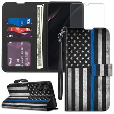 Imagem de Qindaiwen Capa carteira para TCL 40 NxtPaper 4G compatível com TCL 50 SE 5G com suporte para cartão de crédito com bloqueio RFID, capa protetora à prova de choque de couro PU, America Falg