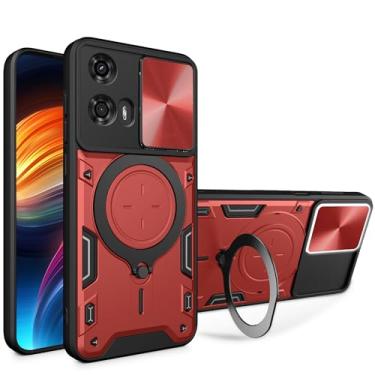 Imagem de Ysnzaq Capa de proteção para Motorola Moto G04/G24/E14, capa protetora à prova de choque de grau militar com suporte de bobina magnética para Moto G04/G24/E14 CQ vermelha
