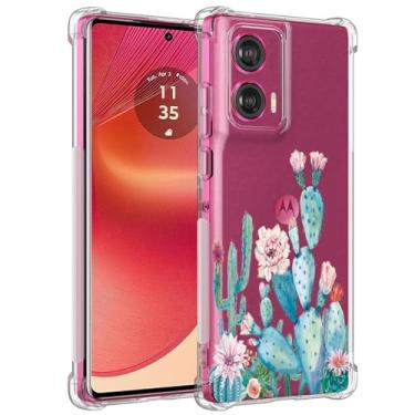 Imagem de Sidande Capa para Moto Edge 50 Fusion, Motorola Edge 50 Fusion para meninas e mulheres, capa protetora fina de TPU flexível e floral transparente para Motorola Edge 50 Fusion 5G Cactus