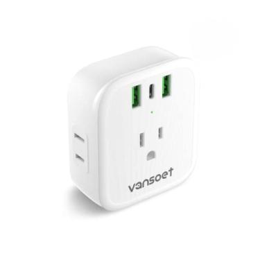 Imagem de Adaptador de tomada de viagem europeu, adaptador de alimentação internacional com 4 tomadas CA, 1 PD20W USB-C e 2 portas USB-A QC18W, adaptador de plugue tipo C, essencial para viagem para a maior