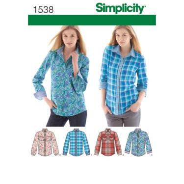 Imagem de Simplicity 1538 Camisa feminina com botões e padrões de costura, tamanhos 36-48