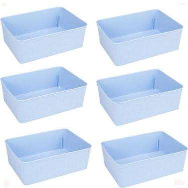 Imagem de Kit 6 Cesto Multiuso Decorativo Azul 19x13,5x6,5Cm - 123 Organizei