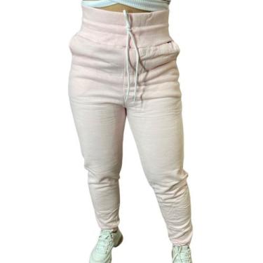 Imagem de Calça Moletom De Frio Feminina Cós Alto Com Bolso Flanelada - ANJ MODA