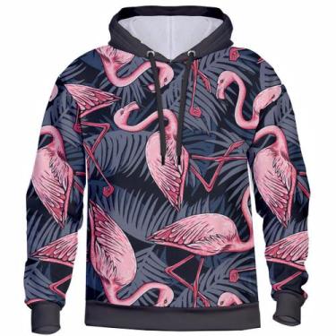 Imagem de Blusa de Moletom Estampa Flamingos 3D Agasalho de Frio Com Capuz Full 