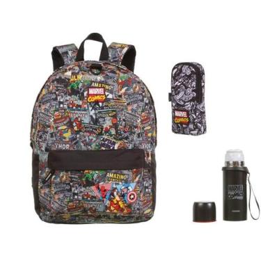 Imagem de Kit Escolar Marvel Mochila + Lancheira + Estojo + Garrafa - Dermiwil