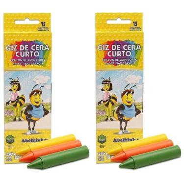 Imagem de Giz De Cera Curto 15 Cores 68g Acrilex Kit 2 Caixas