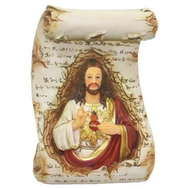 Imagem de Escultura Sagrado Coração Jesus Pergaminho Decorativo Resina - Wincy N