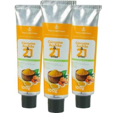 Imagem de Kit 3 Pomada Massageadora Curcuma e Açafrão 21 ervas 100g - Pierry Wer