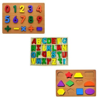 Imagem de Tabuleiro Cores Madeira Números Formas Letras Didático Nfe - DM Toys, 