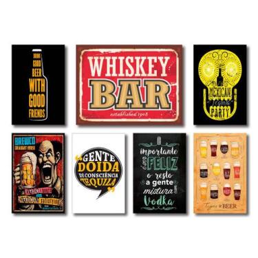 Imagem de Kit Placas Decorativas Bebidas Frases Vintage Mdf - 7 Placas - Art Pri