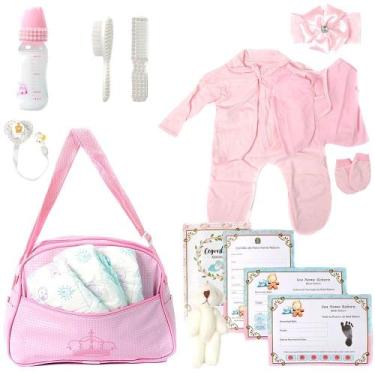 Imagem de Kit Saída Maternidade Bolsa Rosa E Roupas + Acessórios