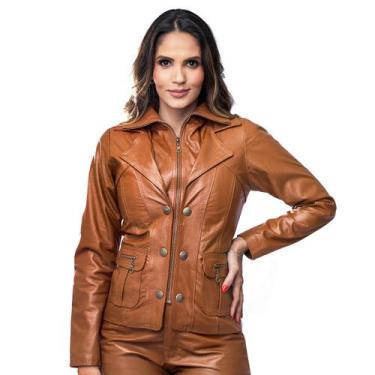 Imagem de Jaqueta de Couro Feminina Charlotte - IGNE BULL, GG, Caramelo