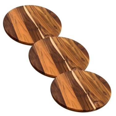 Imagem de Kit 3 Tábuas 35Cm De Madeira Teca Para Cortar E Servir Pizza - Brasa S