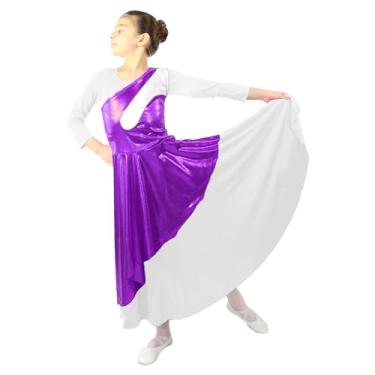 Imagem de Danzcue Túnica sem mangas assimétrica de louvor para adoração infantil (vestido não incluído), Branco metálico roxo profundo, P