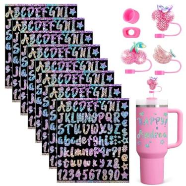 Imagem de Mity rain 13 peças de acessórios para copo Stanley Cup 850.5 g 1,134.0 g copo com alça à prova d'água, incluindo 8 peças de adesivos holográficos brilhantes para garrafas de água, tampa de palha