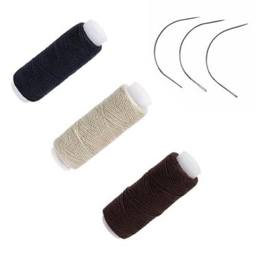 Imagem de Linha de polialgodão para fabricação de perucas acessórios de tecelagem de cabelo, kit de linha de costura, agulhas de fios grossos com 3 agulhas curvas (mistura)