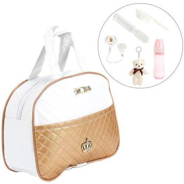 Imagem de Bolsa Maternidade com 06 Acessórios Bege Personalizada Mães - Love