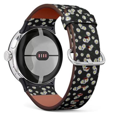 Imagem de THAZEE Pulseira de couro para relógio inteligente compatível com Google Pixel Watch 2 (2023)/Pixel Watch (2022) (margarida floral)