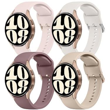 Imagem de AK Pulseiras compatíveis com Samsung Galaxy Watch 6/5/4 de 40 mm e 44 mm, Galaxy Watch 5 Pro de 45 mm, pulseiras clássicas Galaxy Watch 6, pulseira clássica Galaxy Watch 4, pulseira esportiva de 20 mm ajustável de silicone para Galaxy Watch 6/5/4 mulheres e homens (violeta fumado/chá de leite/areia 