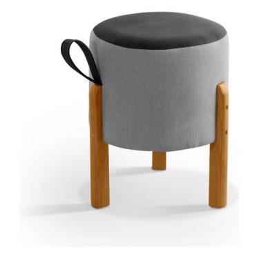 Imagem de Puff Redondo Decorativo Para Sala E Quarto Multiuso Pés Em Madeira - J