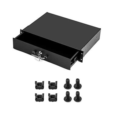 Imagem de QWORK 2U Drawer Server Cabinet Case, Rack Mount Drawer, Lockable Deep Drawer with Key, for 19" Server Cabinet Case Or DJ, Black