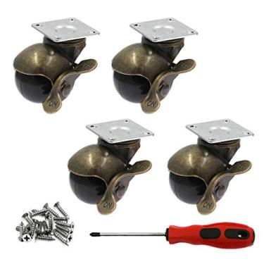 Imagem de Luomorgo Rodas de rodízio de esfera vintage de 3,8 cm com freio de 360 graus, rodas de placa superior antiga para cadeiras de rodas de banco de móveis, capacidade total para 4