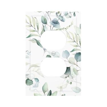 Imagem de ybclf Boho Aquarela Verde/Branco Primavera Eucalipto Saga Folhas Planta Botanical Outlet Covers Wall Plate Light Capa Decorativa Elétrica para Banheiro Quarto Cozinha Sala 5 * 3