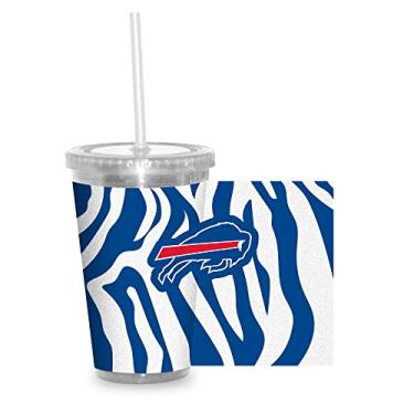 Imagem de Rico Industries Copo transparente NFL Buffalo Bills Glitter NFL Football Team 473 ml com canudo