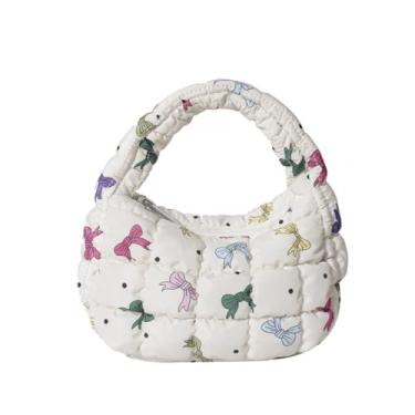 Imagem de Bolsa acolchoada acolchoada bolsa de mão puff puff bolsa de nylon leve bolsa de transporte bolsas inchadas para mulheres, Off-white