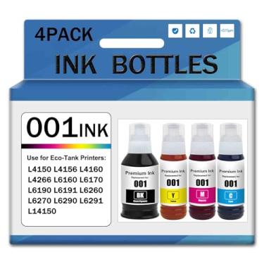 Imagem de STUYKDIA Pacote com 4 garrafas de tinta 001 refil compatível com frascos de tinta Epson 001 para Epson L4150 L4156 L4160 L4266 L6160 L6170 L6190 L6191 L6260 L6270 L6290 L6291 L6291 141500 Impressora,