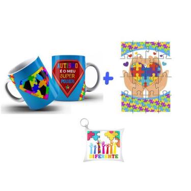 Imagem de Kit Caneca Meu Super poder é o Autismo + almochaveiro e Quebra-cabeça 