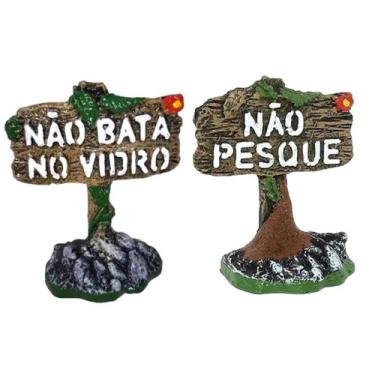 Imagem de Enfeite De Aquário KIT Placa Não Bata no Vidro + Não Pesque - Fragata