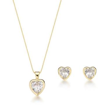 Imagem de Elegância Romântica: Conjunto de Ouro 18k com Corações de Zircônia - A