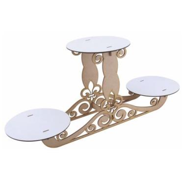 Imagem de Suporte Doces Triplo Cinzelado Linha Premium - Mdf Branco - Modernarte