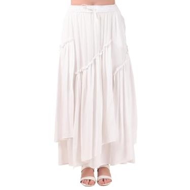 Imagem de ThePirateDressing Saia longa feminina renascentista medieval pirata camponesa em camadas com cintura alta elástica e bolsos C1801 branco GG