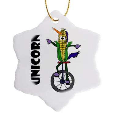 Imagem de 3dRose Ornamento engraçado fofo de orelha de milho no unicórnio trocadilho desenho floco de neve, 7,6 cm