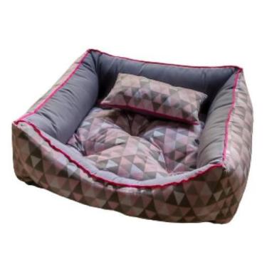 Imagem de Caminha pet luxo com travesseiro e almofada dupla face, cor cinza geom