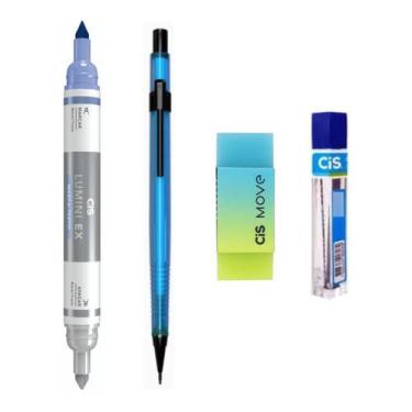 Imagem de Kit Lapiseira Neon 0.7 Azul +Borracha + Grafite + Lumini Ex - Cis